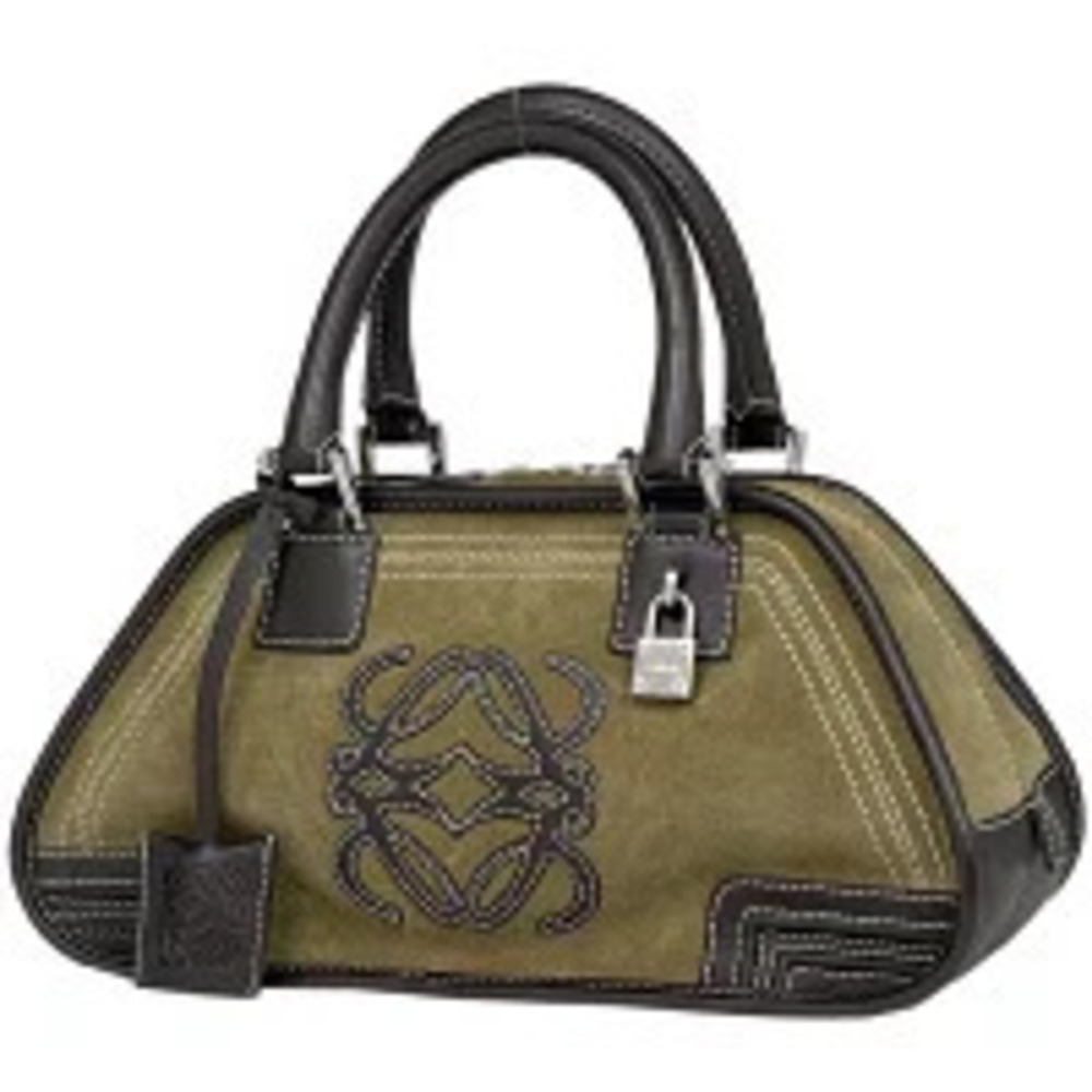 Loewe Anagram Handbag Suede Khaki Brown Green - Picture 1 of 7